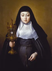 Św. Klara trzymająca monstrancję z Eucharystią (olej na miedzi)